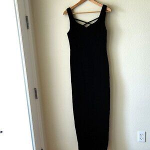 RIMINI black velvet full length special occasion dress Sz 6 long slit in front